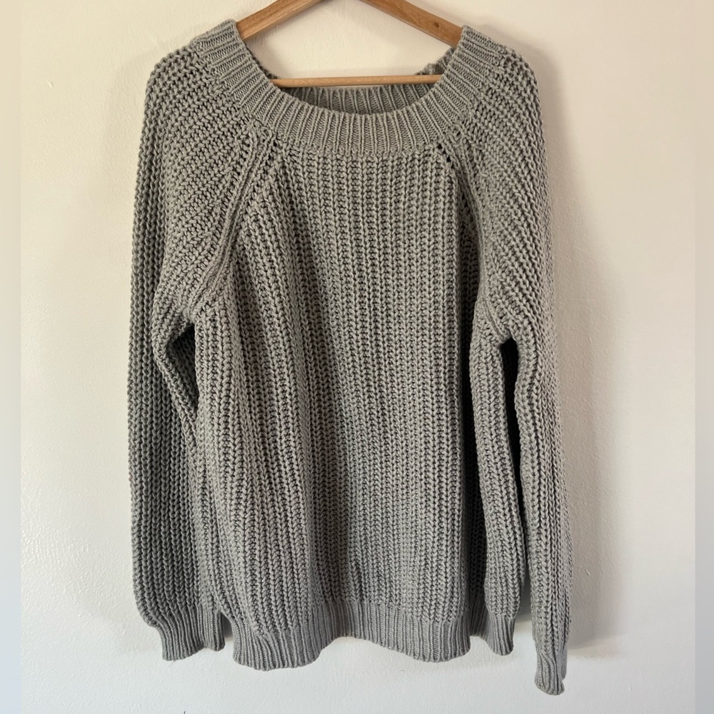NUI Organics Grey Chunky Cable Knit Wool Relaxed‎ Fit Sweater Size Medium